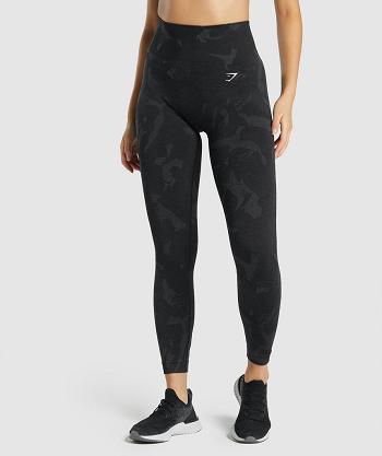 Legginsy Damskie Gymshark Adapt Camo Seamless Czarne | PL 2267LIS